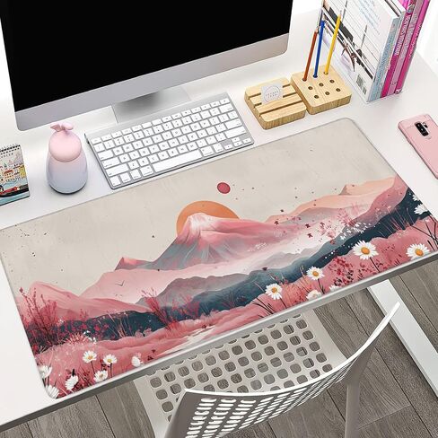 لوحة ماوس XXL، زهور الفاوانيا الوردية وأوراق الأوكالبتوس الخضراء وسجادة مكتب كبيرة لسطح المكتب، لوحة ماوس كبيرة ممتدة للألعاب مع قاعدة مطاطية غير قابلة للانزلاق وحواف مخيطة للمكتب المنزلي 35.4 بوصة × 15.7 بوصة in Kuwait