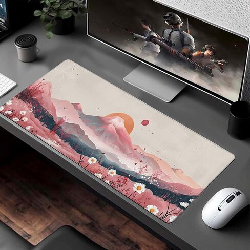 لوحة ماوس XXL، زهور الفاوانيا الوردية وأوراق الأوكالبتوس الخضراء وسجادة مكتب كبيرة لسطح المكتب، لوحة ماوس كبيرة ممتدة للألعاب مع قاعدة مطاطية غير قابلة للانزلاق وحواف مخيطة للمكتب المنزلي 35.4 بوصة × 15.7 بوصة in Kuwait
