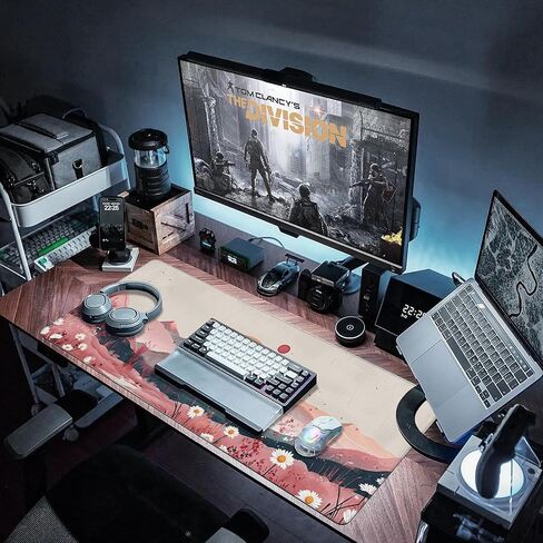 لوحة ماوس XXL، زهور الفاوانيا الوردية وأوراق الأوكالبتوس الخضراء وسجادة مكتب كبيرة لسطح المكتب، لوحة ماوس كبيرة ممتدة للألعاب مع قاعدة مطاطية غير قابلة للانزلاق وحواف مخيطة للمكتب المنزلي 35.4 بوصة × 15.7 بوصة in Kuwait