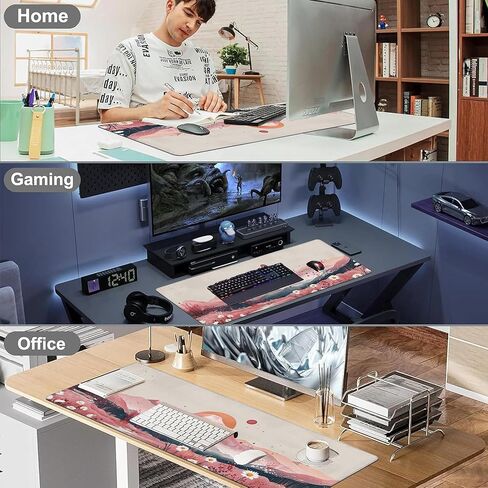 لوحة ماوس XXL، زهور الفاوانيا الوردية وأوراق الأوكالبتوس الخضراء وسجادة مكتب كبيرة لسطح المكتب، لوحة ماوس كبيرة ممتدة للألعاب مع قاعدة مطاطية غير قابلة للانزلاق وحواف مخيطة للمكتب المنزلي 35.4 بوصة × 15.7 بوصة in Kuwait