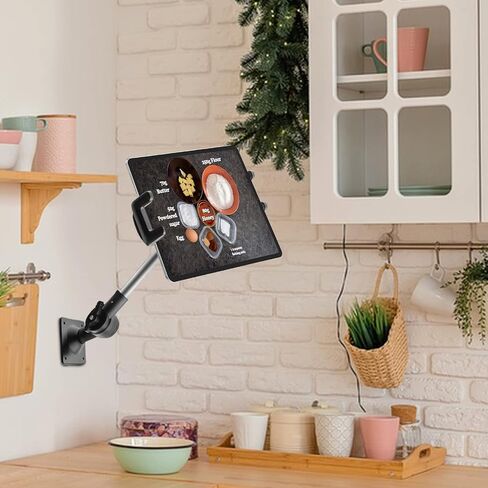 حامل تابلت مثبت على الحائط مع حامل جداري معدني لذراع iPad قابل للتعديل أفقيًا/رأسيًا للمطبخ وغرفة النوم والمستودع والمكتب - متوافق مع المزيد من الأجهزة اللوحية والهواتف الذكية مقاس 4-13 بوصة in Saudi Arabia