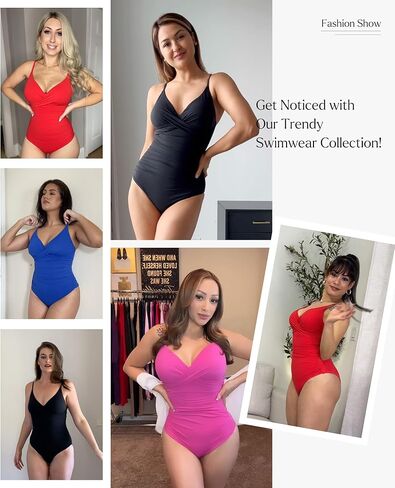 ملابس السباحة Popilush The Shapewear من قطعة واحدة للتحكم في البطن ورقبة على شكل حرف V مكشكشة وبدلات استحمام مبطنة in Kuwait