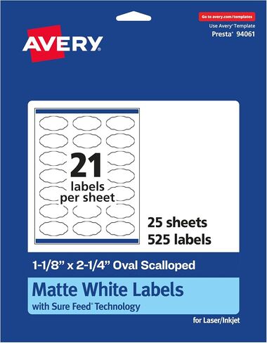 Avery Matte White Oval Scalloped Labels with Sure Feed, 1-1/8" x 2-1/4", 525 Matte White Printable Labels in Saudi Arabia