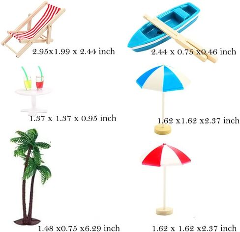 مجموعة تزيين حرفية على شكل شاطئ مصغر مكونة من 26 قطعة - كرسي الشاطئ الرملي الأزرق وأشجار جوز الهند ومظلات الشاطئ وقلعة السلطعون الرملية ومجموعة زينة الشاطئ in Kuwait