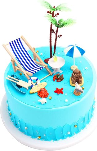 مجموعة تزيين حرفية على شكل شاطئ مصغر مكونة من 26 قطعة - كرسي الشاطئ الرملي الأزرق وأشجار جوز الهند ومظلات الشاطئ وقلعة السلطعون الرملية ومجموعة زينة الشاطئ in Kuwait