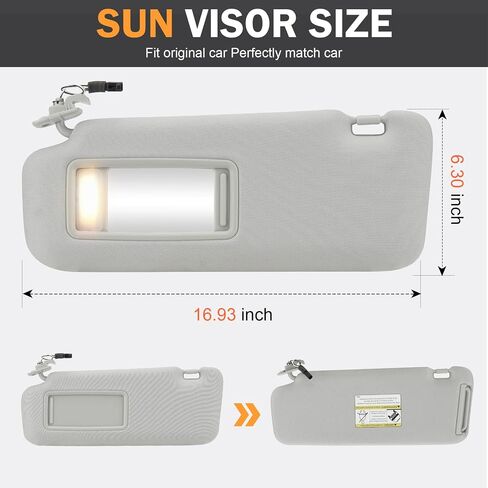 Left Driver Right Passenger Side Car Sunvisor with Lights Fit for 2010 2011 2012 2013 2014 2015 Mazda CX-9 Gray Sun Visor Replace # TDY1-69-320 in Saudi Arabia