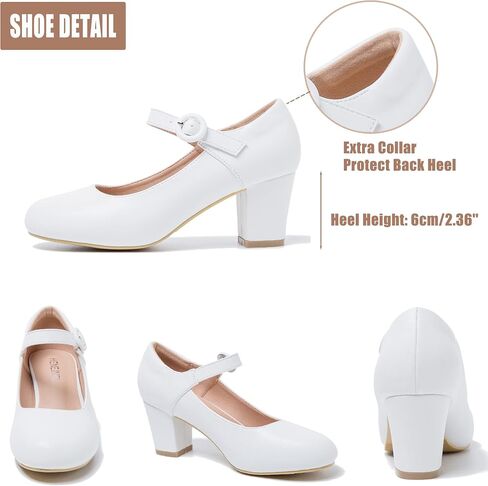 Mary Jane Shoes Women Chunky Heel Pumps Closed Round Toe Ankle Strap Block Heels Comfortable Work Wedding Dress Vintage 1920s Shoes in Saudi Arabia