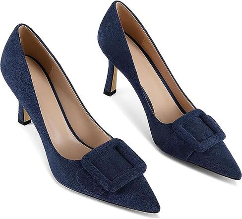 Pumps Shoes, Women's Stiletto High Heels Buckle Suede Pumps Pointy Toe Slip-On Office Pumps for Party Dress in Saudi Arabia