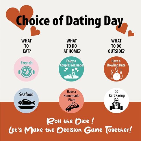 6 Pcs Valentines Day Gifts Date Night Dice for Couples Food Decision Dice Dating Decision for Him Her Dinner Decision Birthday Gifts for Husband Wife Boyfriend Girlfriend in Saudi Arabia