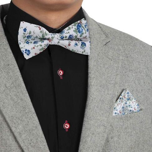 Dan Smith Cotton Bowties For Mens 25.6"-Neck-Size Clip-On Adjustable Floral Bowties Hankie Set in Saudi Arabia