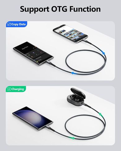 كابل SUNGUY USB C إلى Micro USB OTG بطول 3.3أقدام [عبوة من قطعتين]، كابل Micro USB إلى Tyep C مضفر متوافق مع Samsung Galaxy S7 S6 وJ7 وJ3 وPS4 وPS4 Xbox وغيرها من أجهزة Micro USB in Kuwait