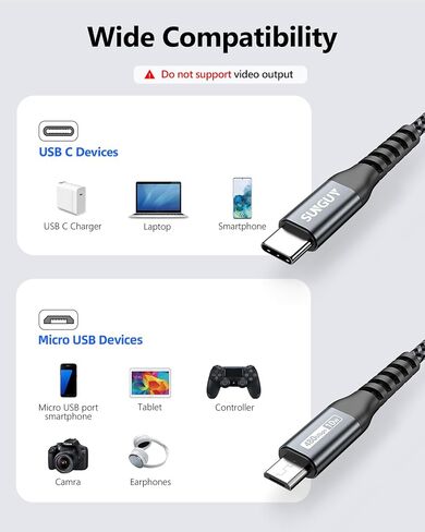 كابل SUNGUY USB C إلى Micro USB OTG بطول 3.3أقدام [عبوة من قطعتين]، كابل Micro USB إلى Tyep C مضفر متوافق مع Samsung Galaxy S7 S6 وJ7 وJ3 وPS4 وPS4 Xbox وغيرها من أجهزة Micro USB in Kuwait