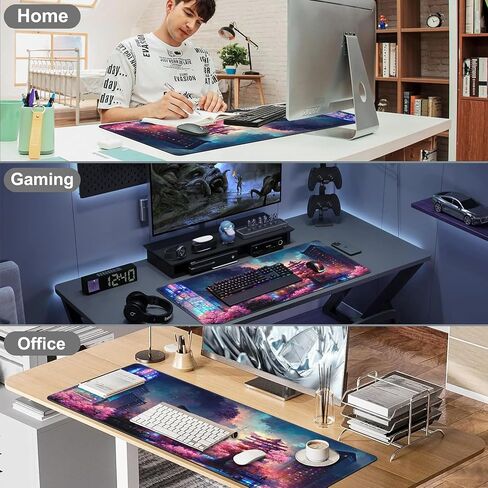 Abstract Golden Mountain Desk Mat,Large Gold Line Art Gaming Keyboard Mouse Pad,Non-Slip Rubber Base Desk Pad Thick Stitched Edges Waterproof Mousepad Mouse Mat 31.5"x11.8" in Saudi Arabia