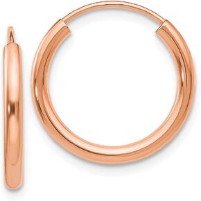 Solid 14k Rose Gold Round Endless 2mm Hoop Earrings - 17mm x 17mm