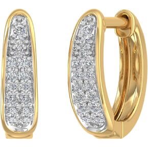 1/10 Carat (ctw) 10K Gold Round White Diamond Ladies Huggie Hoop Earrings