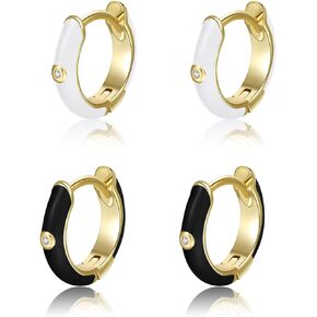 Enamel Earrings for Women, 18K Gold Plated Enamel Hoop Earrings Colorful Gold Huggie Hoop Earrings for Women-10mm