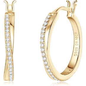AINUOSHI Moissanite Hoop Earrings 0.4 Carat (1.8mm*16pcs) Yellow Gold/White Gold Plated 925 Sterling Silver Huggie Earring for Women, Jewelry Box Packed