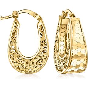 Ross-Simons Italian 18kt Yellow Gold Filigree Hoop Earrings