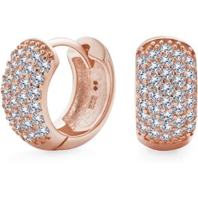 5 Five Row Pave Cubic Zirconia CZ Wide Huggie Hoop Earrings For Women Wedding Rose Gold Plated .925 Sterling Silver