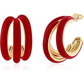 Gold Hoop Earrings for Women, Chunky Triple Hoop Earrings Thick Three Open Hoop Trendy Jewelry Gifts
