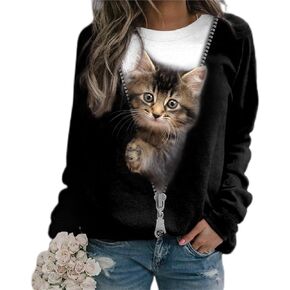 Women's Active Sweatshirts Cute Cat Pullover Crewneck Lightweight shirts Novelty Casual Tunics Tops Fashion Spring