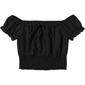 Floerns Women's Floral Print Off The Shoulder Tie Neck Blouse Crop Top
