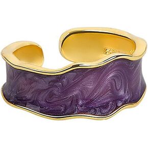 Colorful Adjustable Oil Drip Enamel Wave Wide Irregular Chunky Opening Stackable Punk Cool Elegant Friendship Finger Ring Set Jewelry for Women Girls