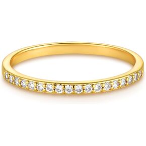 Gold Ring for Women 14K Gold Plated Minimalist Stack Cubic Zirconia Ultra Thin Band Finger Jewelry Size 6-8