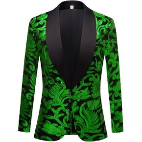 GHNXCY Men Black Sequin Shiny Prom Suit Jacket Slim Fit Sport Coats and Blazers