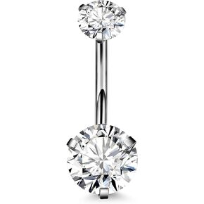 REVOLIA 14G G23 Solid Titanium Belly Button Rings for Women Girls Round CZ Hypoallergenic Belly Rings for Sensitive Skin Belly Rings Barbell Navel Rings Belly Piercing Jewelry 6-16MM