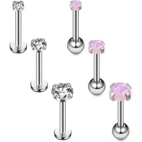 Ruifan 18G 16G Opal & Clear Cubic Zirconia Stainless Steel Tragus Earrings For Women Helix Earring Stud Body Jewelry Piercing Set 2-4mm 6-8PCS