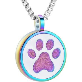 Pet Paw Print Urn Necklace for Ashes Round Pet Pendant Locket Stainless Steel Keepsake Memorial Cremation Jewelry Holder Ashes for Dog Cat