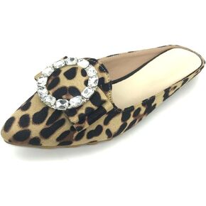 Rhinestone Mules for Women Flats Shoes Slip On Backless Loafer Pointed Toe Dress Mule Slides