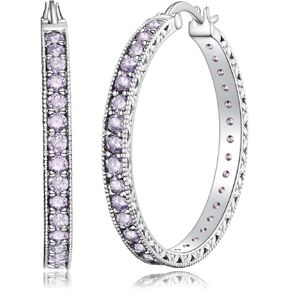 Silver Huggie Earrings Cubic Zirconia Hoop Earrings 28mm Medium Hoop Fashion CZ Sparkling Rhinestone Earrings Hoop for Women Girls