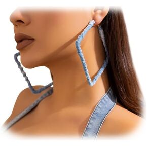 Bohemia Denim Heart Hoop Earrings Simple Exaggerated Big Star Heart Round Earrings Statement Summer Beach Earrings Accessories Jewelry for Women