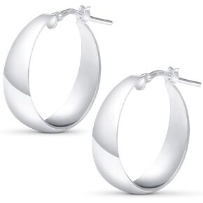 Amberta Women Handmade 925 Sterling Silver Chunky Hoop Earrings