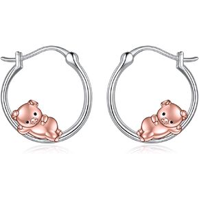 VONALA Cute Animal Hoop Earrings 925 Sterling Silver Jewelry Birthday Gifts for Women Girls