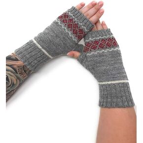 Inca Fashions - 100% Alpaca Wool - Women's Fair Isle Geometric - Fingerless Mittens/Texting Gloves or Hand Knit Socks