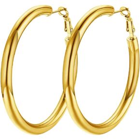 Classic Hoop Earrings for Women Stainless Steel/18K Gold Plated/Black Earrings, Chunky Hoops Earrings Size 30mm/40mm/60mm/80mm