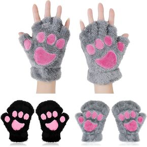 Bienvenu 2 حزمة قفازات دافئة بدون أصابع للنساء، قفازات قطيفة قطيفة، قفازات شتوية على شكل الدب والقطط in Kuwait