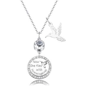 Now She Flies with Hummingbirds Necklace With Birthstone Hummingbird Necklace Memorial Jewelry Sympathy Gift