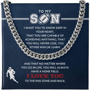 Leonadora Football Necklace For Boys, Football Chains for Boys, To My Son Necklace From Mom, Boys Necklace Gifts from Dad, Necklaces for Boys, Cool Christmas Football Gifts for Teenage Boys, Gifts for Son
