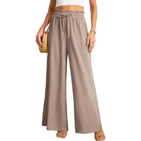JINKESI Women Wide Leg Pants High Waist Loose Flowy Adjustable Tie Knot Trousers Business Casual Pants with Pockets