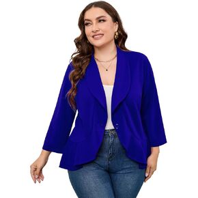 سترة نسائية كاجوال بمقاس كبير وأزرار مفتوحة من الأمام وأكمام 3/4 سترة بليزر للعمل والمكتب in Kuwait