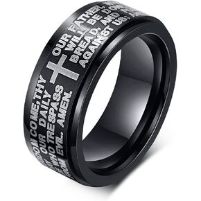Anxiety Ring for Women Men Christian Lord's Prayer Cross Ring Stainless Steel Spinner Cross Ring for Anxiety Relief Laser Engraved Anxiety Rings Fidget Ring Wedding Band