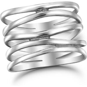 AeraVida Wide Five Band Coil Wrap .925 Sterling Silver Ring | Adjustable Coil Wire Wrap Silver Ring | Sterling Silver Band Ring | 925 Sterling Silver Adjustable Ring | Sterling Silver Rings Sizes
