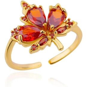 Red Maple Leaf Cubic Zirconia Adjustable Open Rings for Women Girls Dainty 14K Gold Plated Engagement Statement Crystal Flower Finger Ring Wrap Bands Comfort Fit Trendy Jewelry Gifts Thanksgiving Christmas Bff