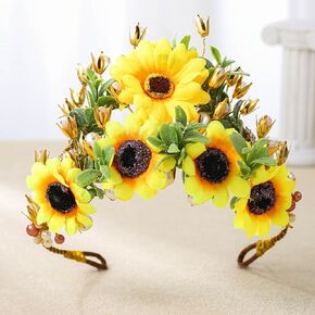 Yean عباد الشمس عقال الجنية خوذة حجر الراين تيارا الذهب كريستال إكسسوارات الشعر زي عصابات رأس الحفلات للنساء والفتيات in Kuwait