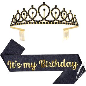 Araluky Birthday Crown and Sash for Women & Glitter Its My Birthday Sash Birthday Tiara for Women Birthday Crowns for Women Birthday Queen Sash and Tiara