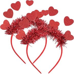 Valentines Headband , 2Pcs Red Heart Headband , Valentine's Day Love Heart Hair Band Hoop Glitter Tinsel Headpiece , Sequin Heart Shaped Hair Accessoires for Valentine's Day Wedding Birthday Party